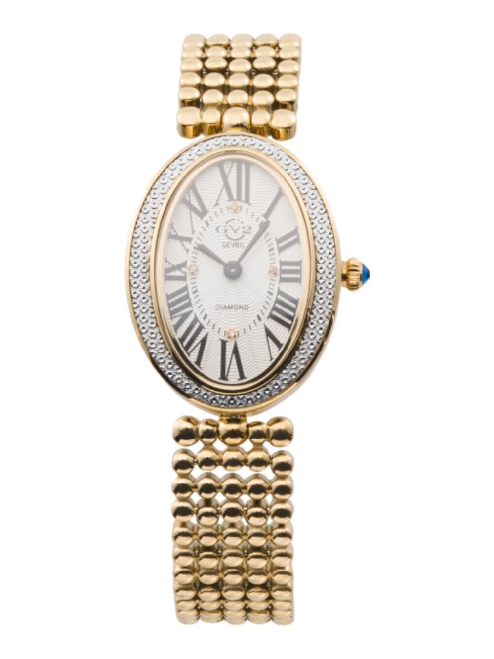 GV2 BY GEVRIL Women's Swiss Made Piazza Navona Gold Tone Diamond Cut Bezel Watch